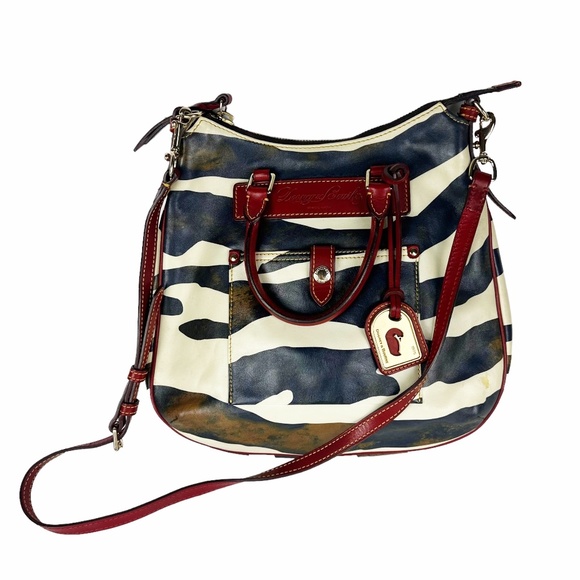 Dooney & Bourke Zebra Print Red Leather Hobo Western Satchel Crossbody Bag Purse - Picture 2 of 16